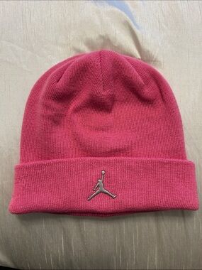 Jordan Pink Knit Beanie with Silver Jumpman